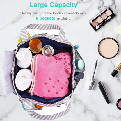 Mesh Shower Caddy Tote, Large College Dorm Bathroom Caddy Organizer with Key Hook and 2 Oxford Handles, Quick Hold, 8 Basket Pockets for Camp Gym