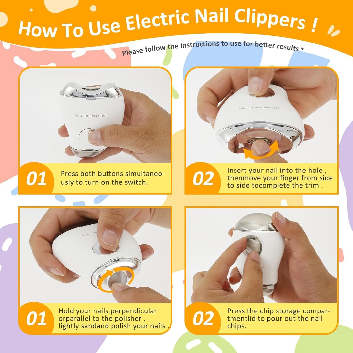 Electric Nail Clipper with Light and 3 Speeds Portable Automatic Baby Nail Clippers with Nail Scraps Storage Rechargeable Nail Cutter Safety Fingernail Trimmer for Kids Adults Seniors