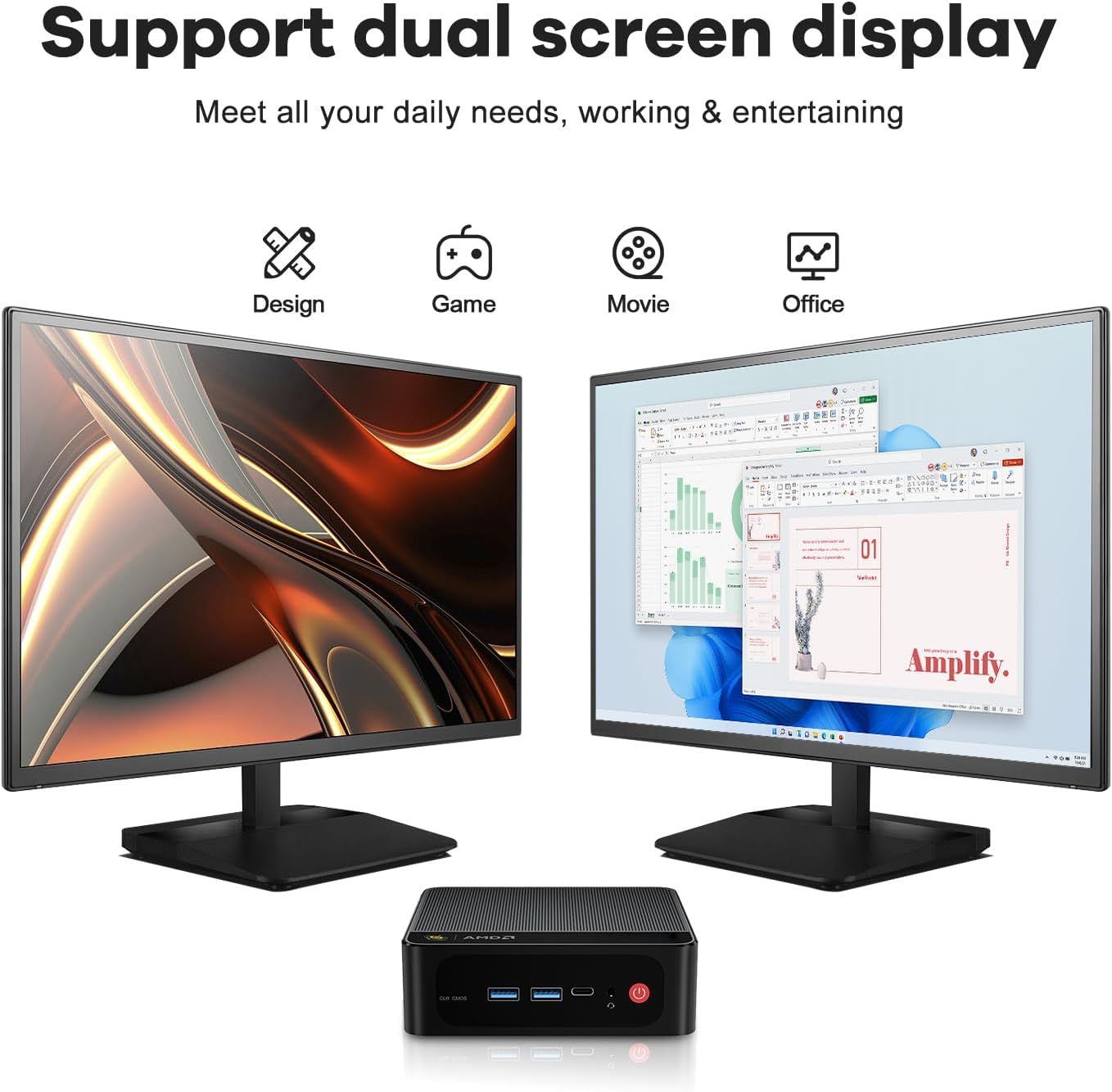 Beelink SER8 Mini PC, AMD Ryzen 7 8845HS(4nm, 8C/16T) up to 5.1GHz, Mini Computer 32GB DDR5 RAM 1TB M.2 NVME SSD, Desktop PC 4K@144Hz Triple Display, Mini Gaming Computer WiFi6/BT5.2/2.5Gbps/W-11 Pro