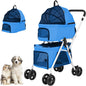 Double Pet Stroller with Detachable Carrier for Medium Small Dogs and Cats, Foldable 3-in-1 Cat Stroller with 4 Wheels Lightweight for 2 Dogs or Cats Light Blue