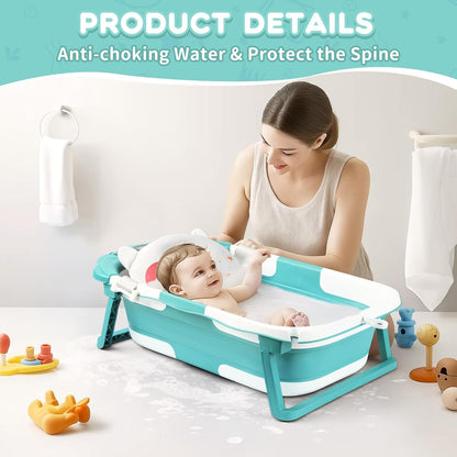 Baby Bathtub with Thermometer & Cushion, Portable Tub for 0-36 Months