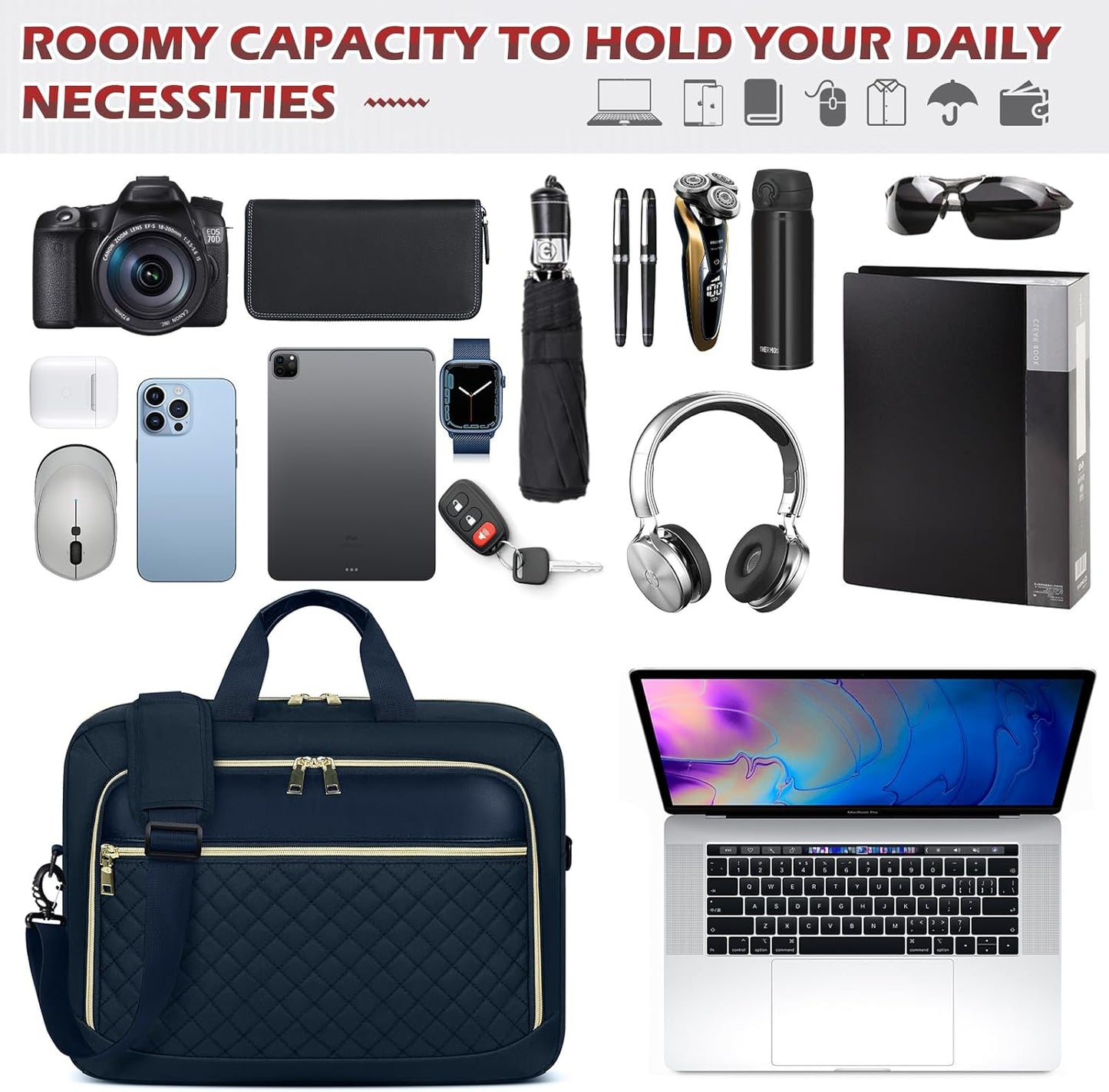 Laptop Bag 17 Inch Laptop Briefcase for Women Waterproof Computer Messenger Bag Professional Laptop Case for Business Work - PuriLite
