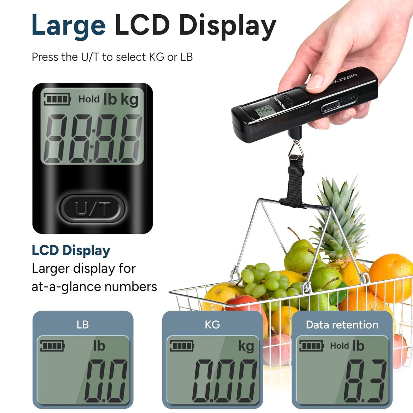 travel inspira Luggage Scale Battery-Free, Travel Essentials, Portable Handheld Digital Suitcase Weight Scale for for Travel Accessories, 110lbs/50kg