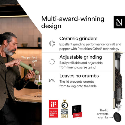 LARS NYSØM Salt and Pepper Mills Set Stainless Steel with Adjustable Ceramic Grinder 2 Pieces I Design Spice Mills Set Manual (Mustard Yellow)
