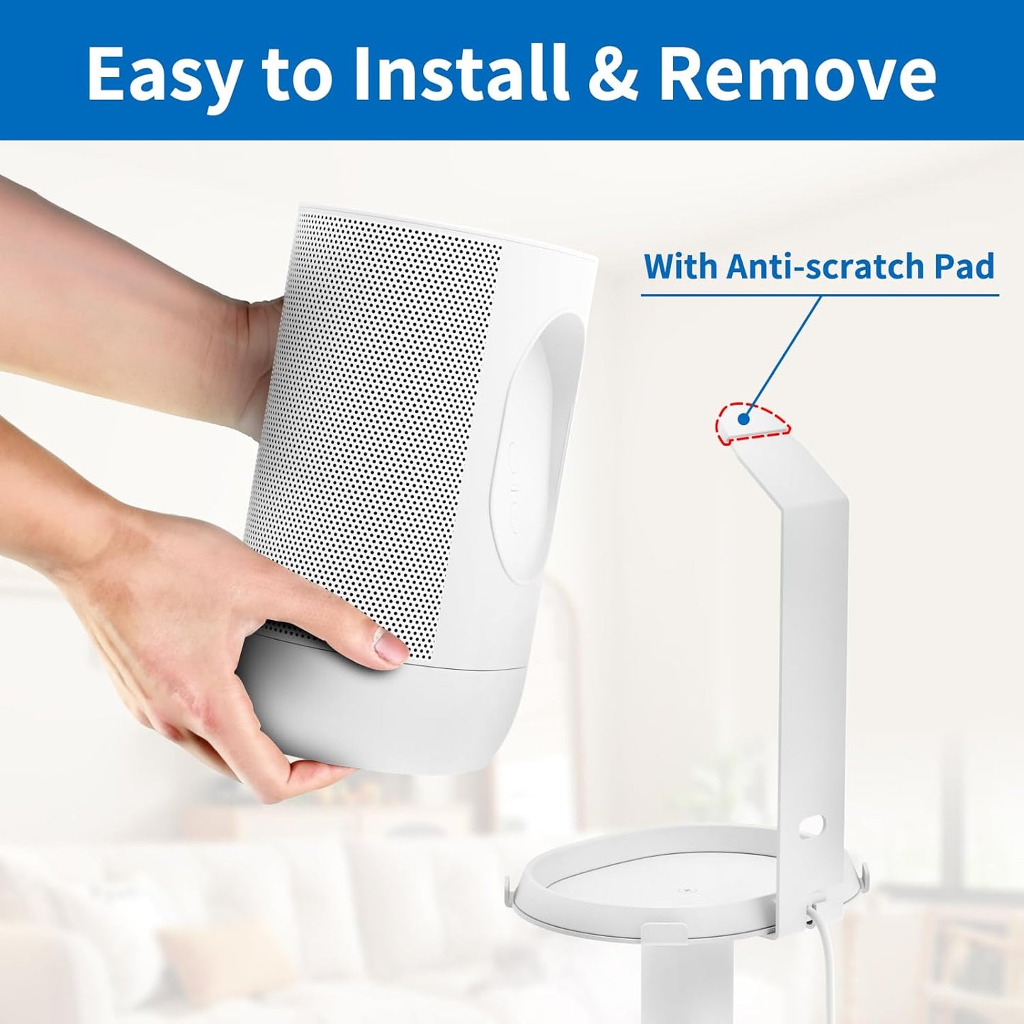 Yibracki Heavy Duty Floor Speaker Stand for Sonos Move, Move 2 - Metal, Universal Fit, White - 2952fb01-cb82-4888-a20f-4292af543512