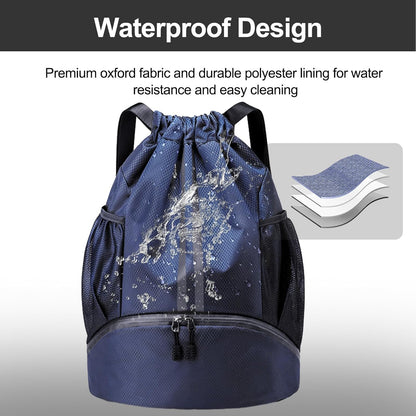 Hoedia Sports Drawstring Backpack - String Swim Gym Bag with Shoes Compartment and Wet Proof Pocket for Women/Men