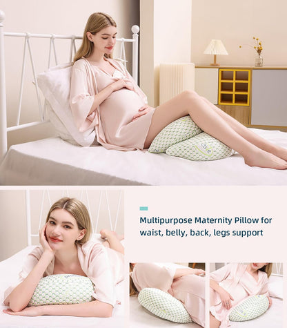 Oternal Pregnancy Pillow for Pregnant Women – Comfortable Maternity Pillow for Side Sleepers, Supports Back, Belly, Hips, and Legs, with Removable & Adjustable Cover (Green, Plus)