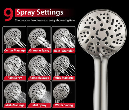 GRICH Shower Heads with Hand Held Spray: 9 Modes High Pressure Shower Head & Rain Shower Head, 2 in 1 Anti-Leak Shower Head with Hose, Height/Angle Adjustable, cUPC Certification Approved