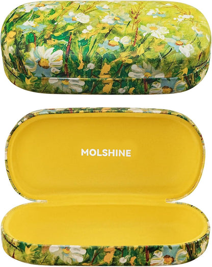 molshine Hard Shell Leather Sunglasses Case,Classic Large Glasses Case for Women Men,Sunglass Eyeglasses