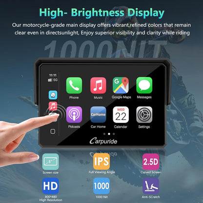 2025 CARPURIDE W702BS PRO for BMW Motorcycle CarPlay & Android Auto Dual Bluetooth, 7" Waterproof GPS Navigation Screen, Data Reading,Native Wonder, TPMS, Light Sensor, Music Sharing, Intercom, 16-Pin