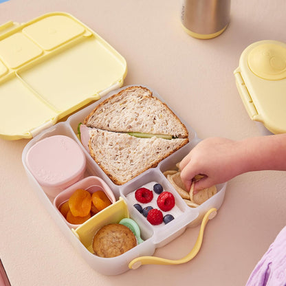 b.box 5-Compartment bento Style Lunch Box for Kids, Toddlers, Childrens, BPA-Free Food Storage Container with Cooler Pack, ON-The-GO Food Box with Handles Included Custom Divider, Lemon Twist