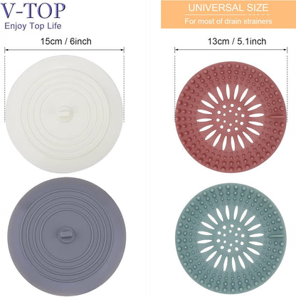 V-TOP Tub Stopper 2 Pack, 6 inches Large Silicone Drain Plug Hair Stopper Flat Suction Cover for Kitchen Bathroom Accessories and Laundry