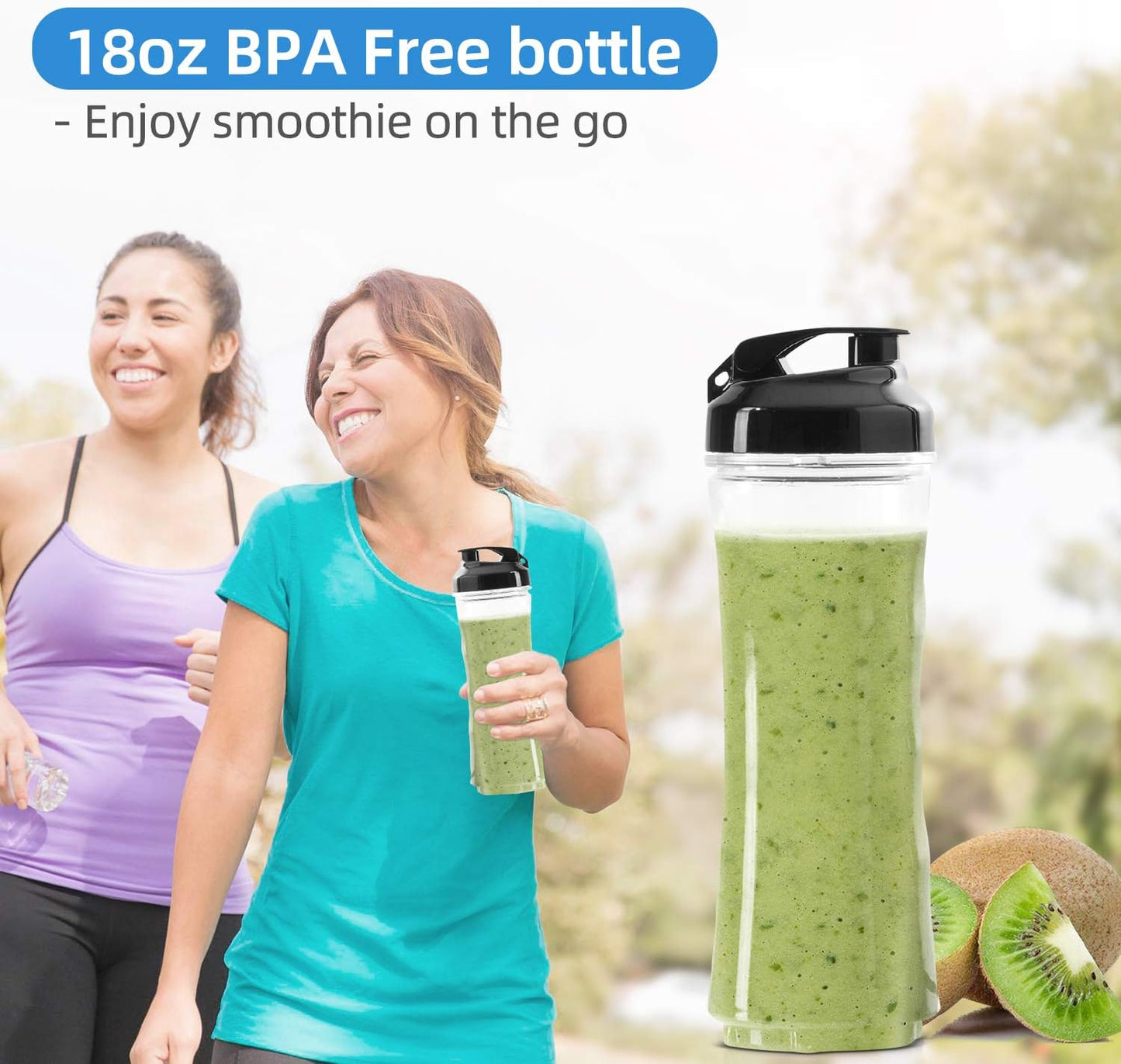 La Reveuse Smoothie Blender Personal Size 300 Watts with 2 Pieces 18 oz BPA-Free Travel Sports Bottles,Grey