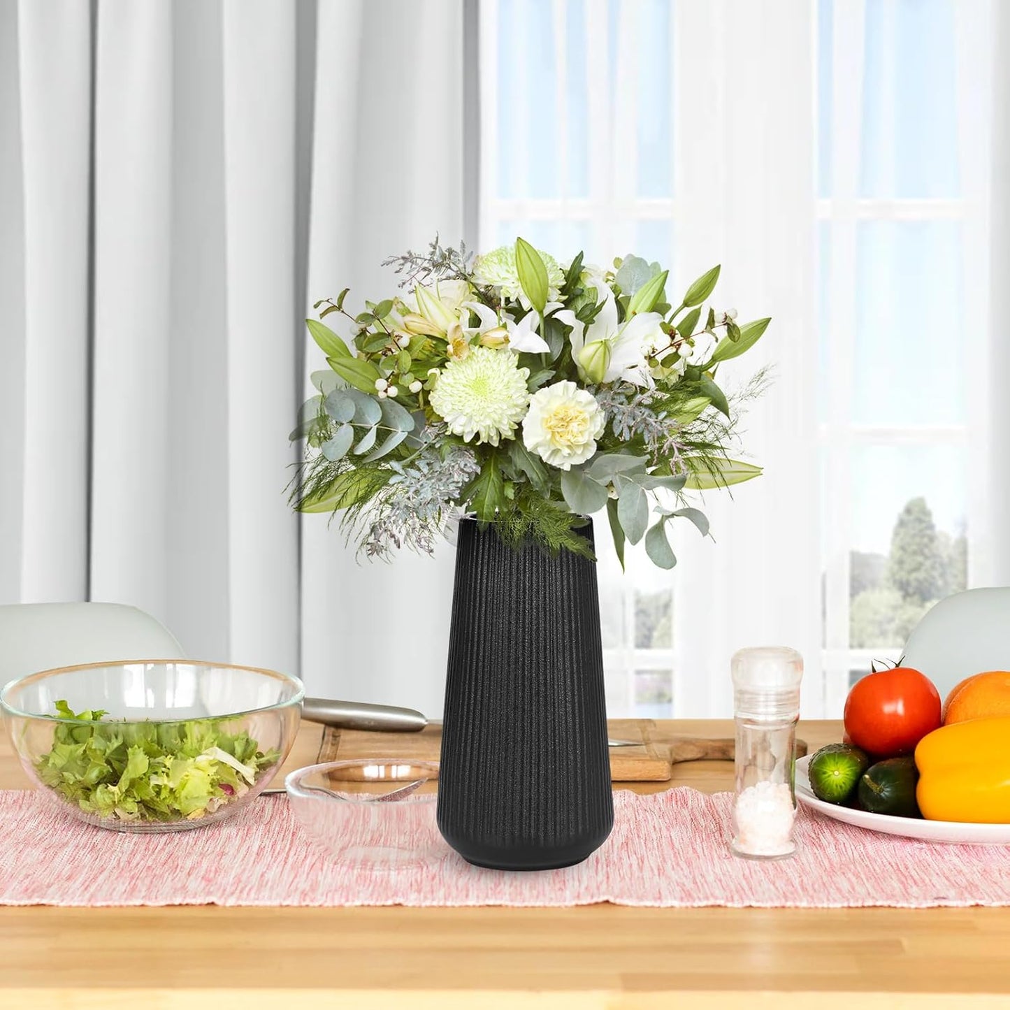 White Ceramic Vase, GUKJOB Small Cute Flower Vase for Pampas Grass, Home, Living Room, Dining Table, Farmhouse, Office Decor, Bedroom, Table, and Kitchen Shelf (White)