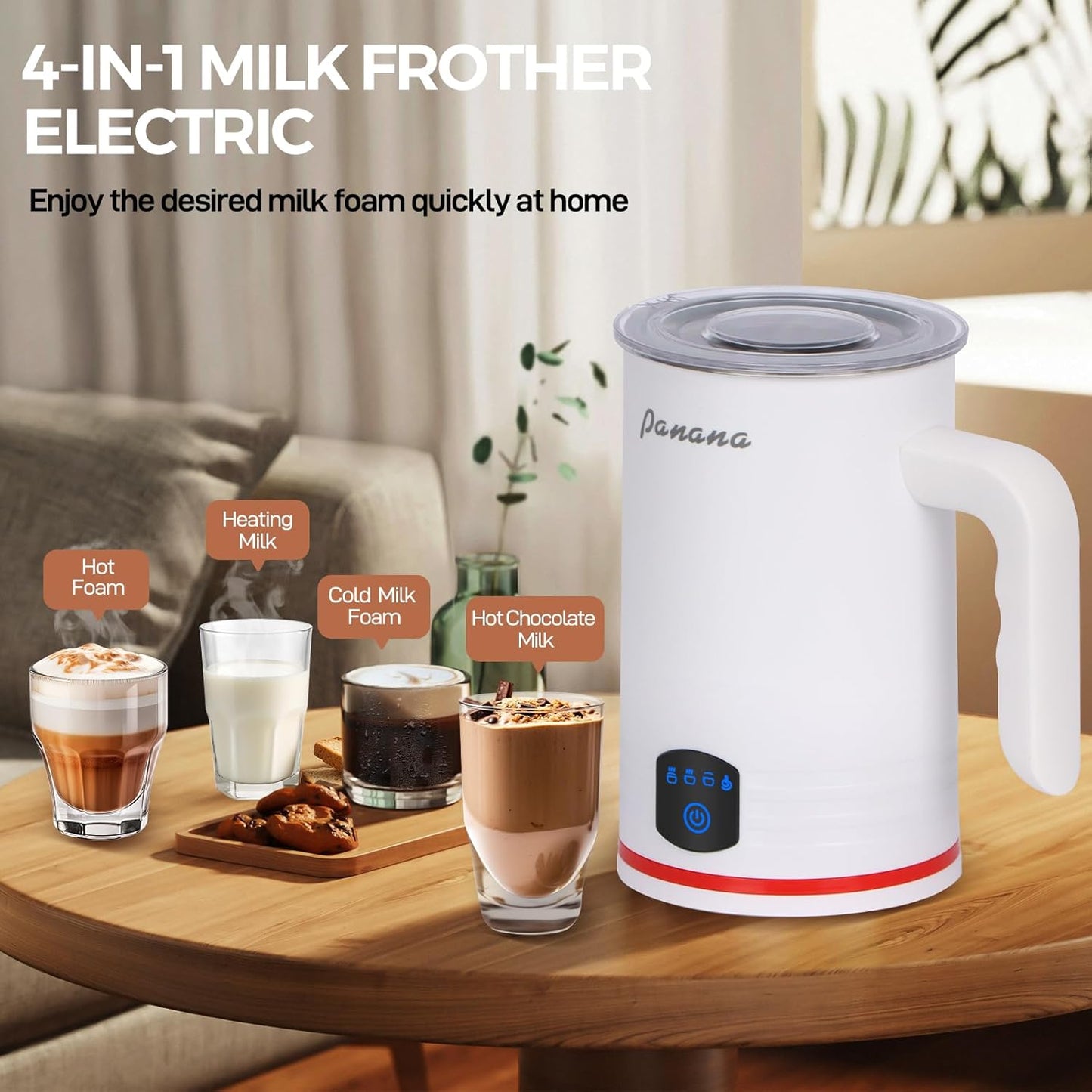 Electric Milk Frother, 4 in 1 Milk Steamer, 14.5oz/430ml Automatic Warm and Cold Foam Maker for Coffee,Latte, Cappuccino, Macchiato, Hot Chocolate (Black)