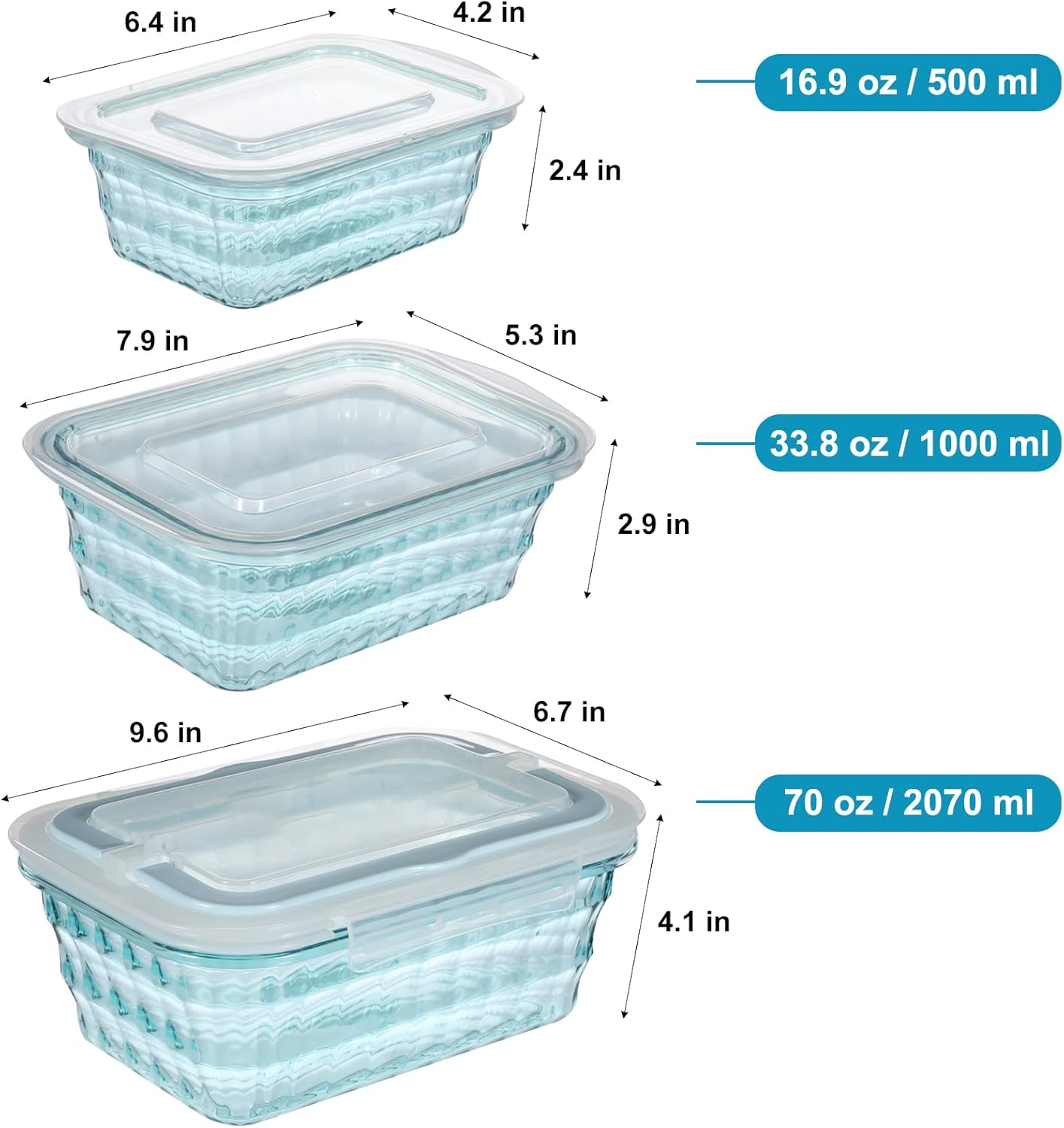 Taiuloo 3-Piece Salad Bowls with Lids & Handle, BPA Free Plastic Meal Prep Containers for Lunch, Kitchen Mixing & Serving Bowls for Salad, Snack, Fruit, Veggie, Blue
