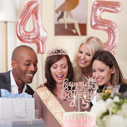 65th Birthday Decorations for Women, Including 65th Birthday Sash and Crown, Cake Topper and Candles, Number Balloons Rose Gold, 65 Year Old Gifts for Women