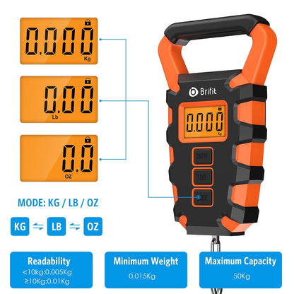 Upgraded Digital Hanging Fishing Scale with Ruler, Electronic Digital Luggage Scale, Fishing Postal Hanging Hook Scale with Measuring Tape, Backlit LCD Display, 110lb/50kg Capacity