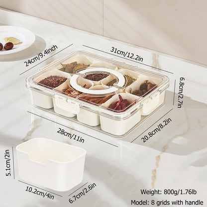 KIGITIONE Snackle Box, Pink 8 Compartments Portable Serving Tray, Divided Snackle Box Container with Lid and Handle, Snack Organizer for Fruits, Snacks, Nuts, Candy, Ideal for Party, Travel & Picnics