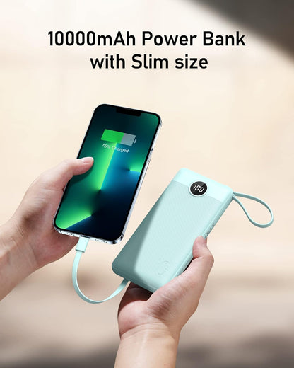 VEEKTOMX Power Bank with Built-in Cables 10000mAh Portable Charger for iPhone Slim Fast Charge USB C Battery Pack Travel Essentials Powerbank Compatible with iPhone, Samsung, Android, etc