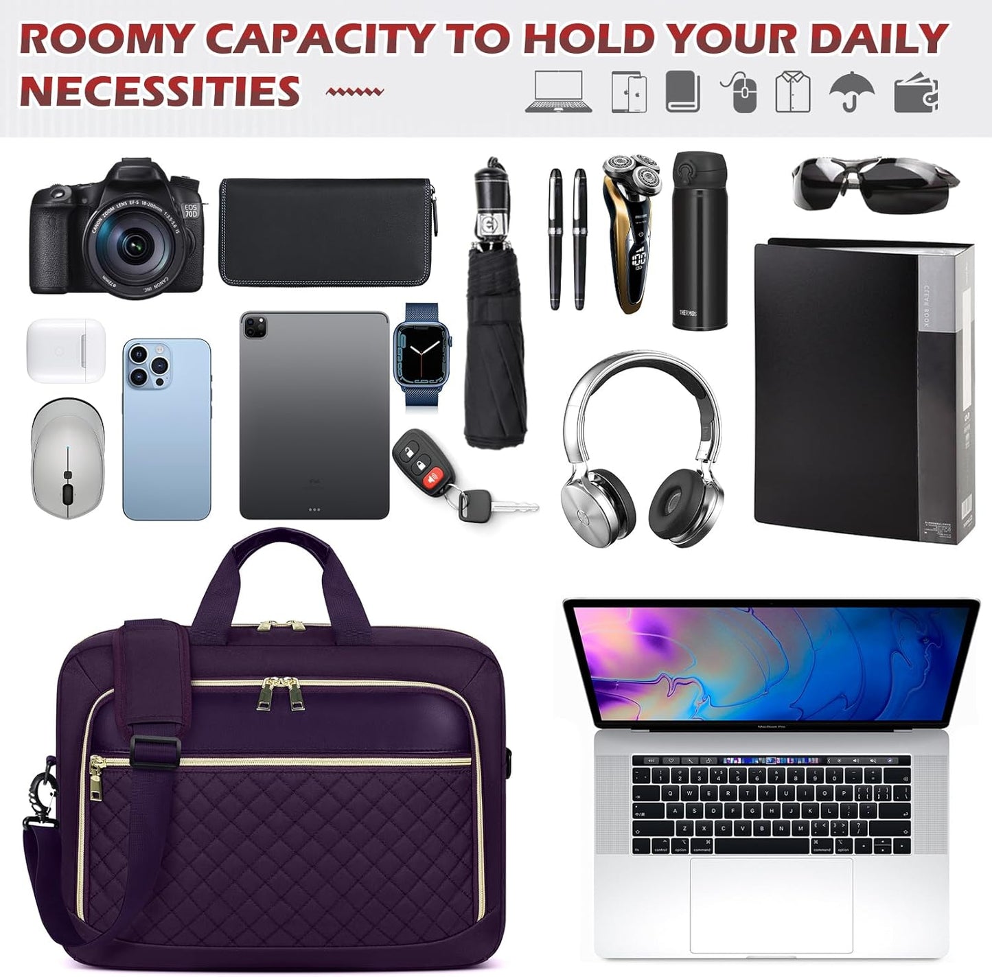 Laptop Bag 17 Inch Laptop Briefcase for Women Waterproof Computer Messenger Bag Professional Laptop Case for Business Work - PuriLite