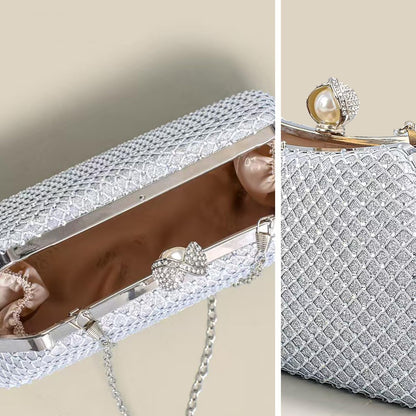 MUDUO Women's Wedding Purse, Pearl Clutch evening clutch purse Crossbody Shoulder Bag Handbag for Party Date Formal Occasion