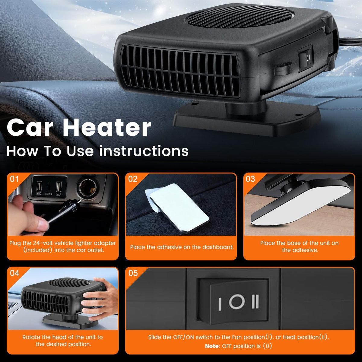 Blytra 200W 12V Portable Car Heater for Winter, Dual Heating and Cooling Auto Fan, Rapid Windshield Defroster and Defogger with 360° Rotatable Airflow, Compact Design for Vehicle Comfort,1