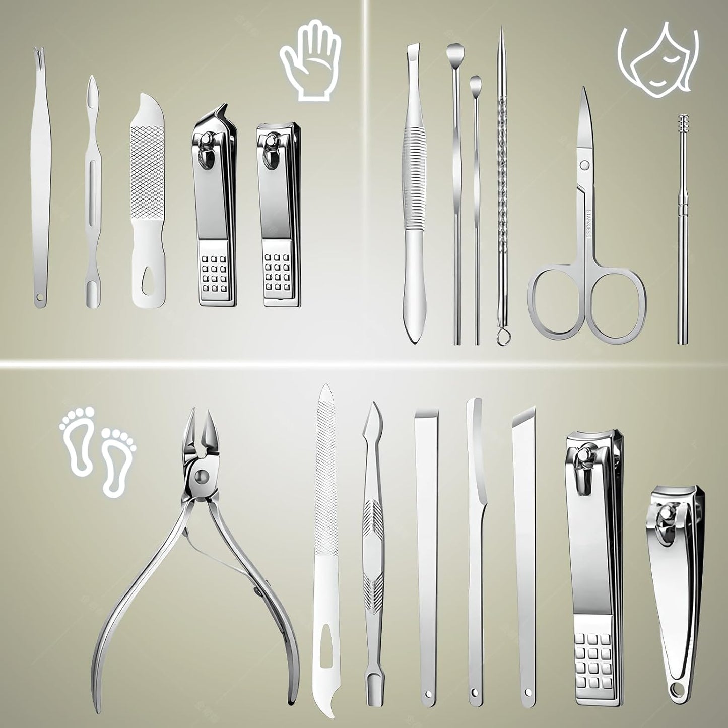 Manicure Set - 19 in 1 Professional Nail Clippers Pedicure Kit, Manicure Tool Kit, Stainless Steel Facial Grooming Set Kit, Gift Idea for Women, Men, Girls, Teens, Beige