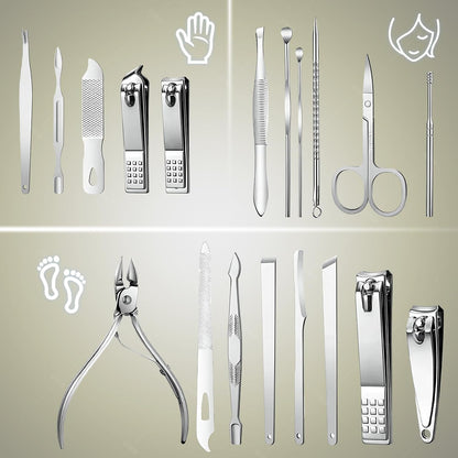 Manicure Set - 19 in 1 Professional Nail Clippers Pedicure Kit, Manicure Tool Kit, Stainless Steel Facial Grooming Set Kit, Gift Idea for Women, Men, Girls, Teens, Beige