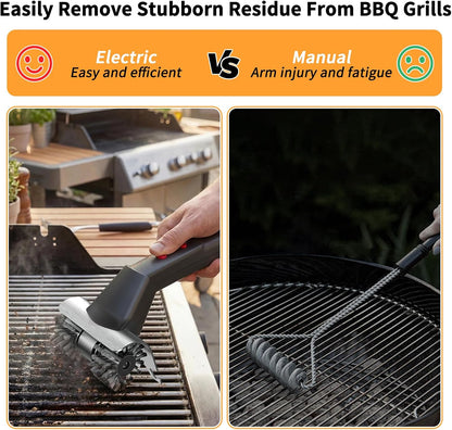Cordless Electric Grill Brush for Outdoor - Waterproof BBQ Grill Cleaner with Lights Water Spray - Grill Cleaning Brush for Burnt-On Grease&BBQ Grates, 90-Min Runtime, 2 Stainless Heads Refill