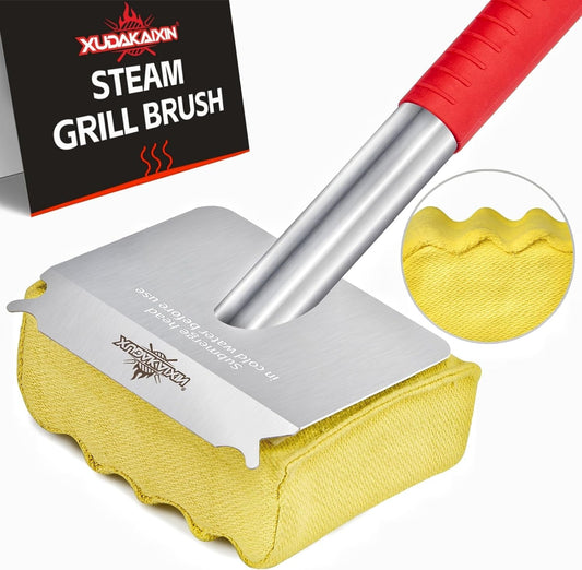 XUDAKAIXIN Grill Brush Bristle Free,Aramid Fiber Wavy Pad Seamless-Fit Cast Iron/Stainless-Steel Grates,BBQ Replaceable Scraper Cleaning Head,Safe Grill Cleaner for Outdoor Grill,Gifts for Men/Dad