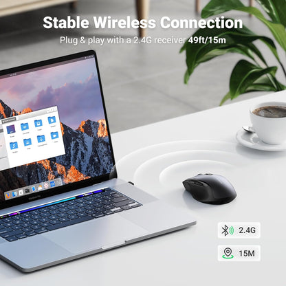UGREEN Wireless and Ergonomic Mouse, 2.4G with 49Ft Connection, 4000 DPI 6 Buttons Auto-Sleep Mode, Compatible with Laptop PC Mac Computer Chromebook MacBook, Dark Grey