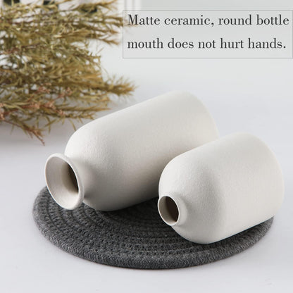 CEMABT White Ceramic vase Set-3 Small Flower vases for Decor,Modern Boho Farmhouse Home Decor,Decorative vase for Pampas Grass&Dried Flowers,idea Shelf,Table,Bookshelf ，Entryway- Distresse