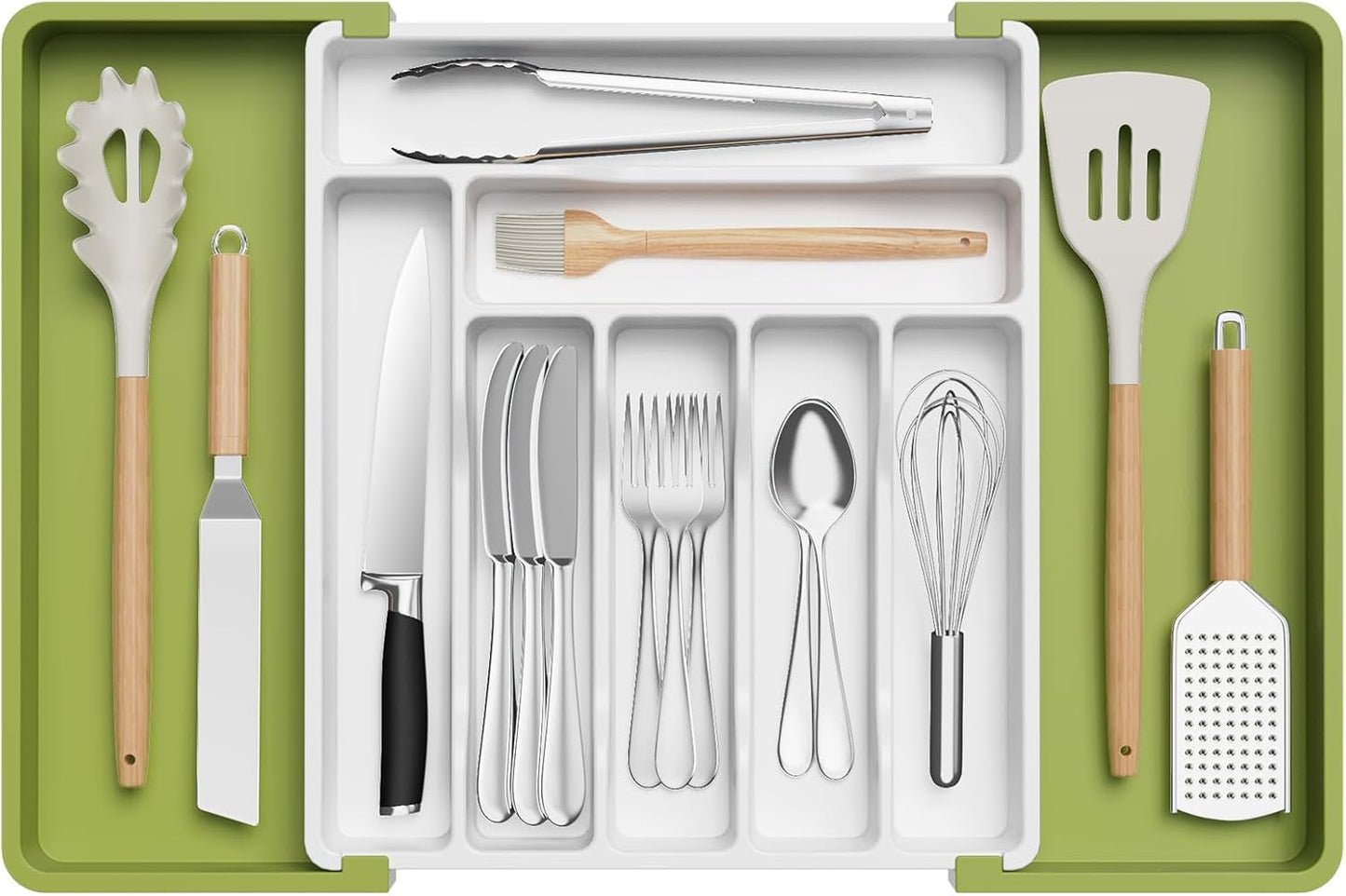 Lifewit Cutlery Organizer, Expandable Utensil Organizer for Kitchen, Utensil Holder, Adjustable Cutlery Rack Organizer for Spoons, Knives, Kitchen Organizers and Storage, Black