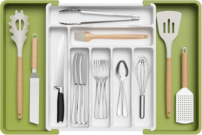 Lifewit Cutlery Organizer, Expandable Utensil Organizer for Kitchen, Utensil Holder, Adjustable Cutlery Rack Organizer for Spoons, Knives, Kitchen Organizers and Storage, Black