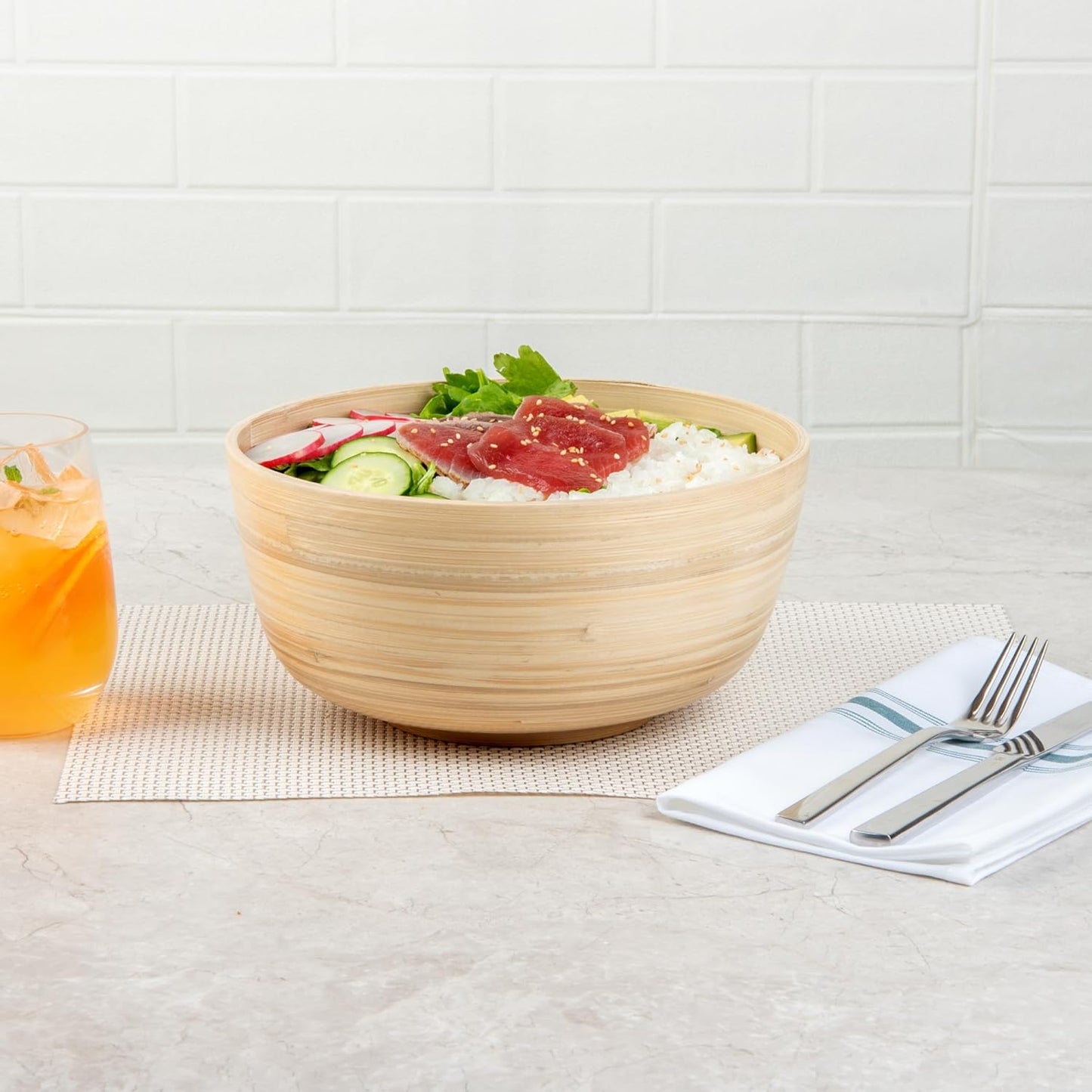 Restaurantware-Bambuddha 51 Ounce Extra Large Salad Bowl, 1 Heavy-Duty Round Salad Bowl - Sustainable, Reusable, Blue Bamboo Serving Dish, for Serving Salads, Fruits, and Appetizers