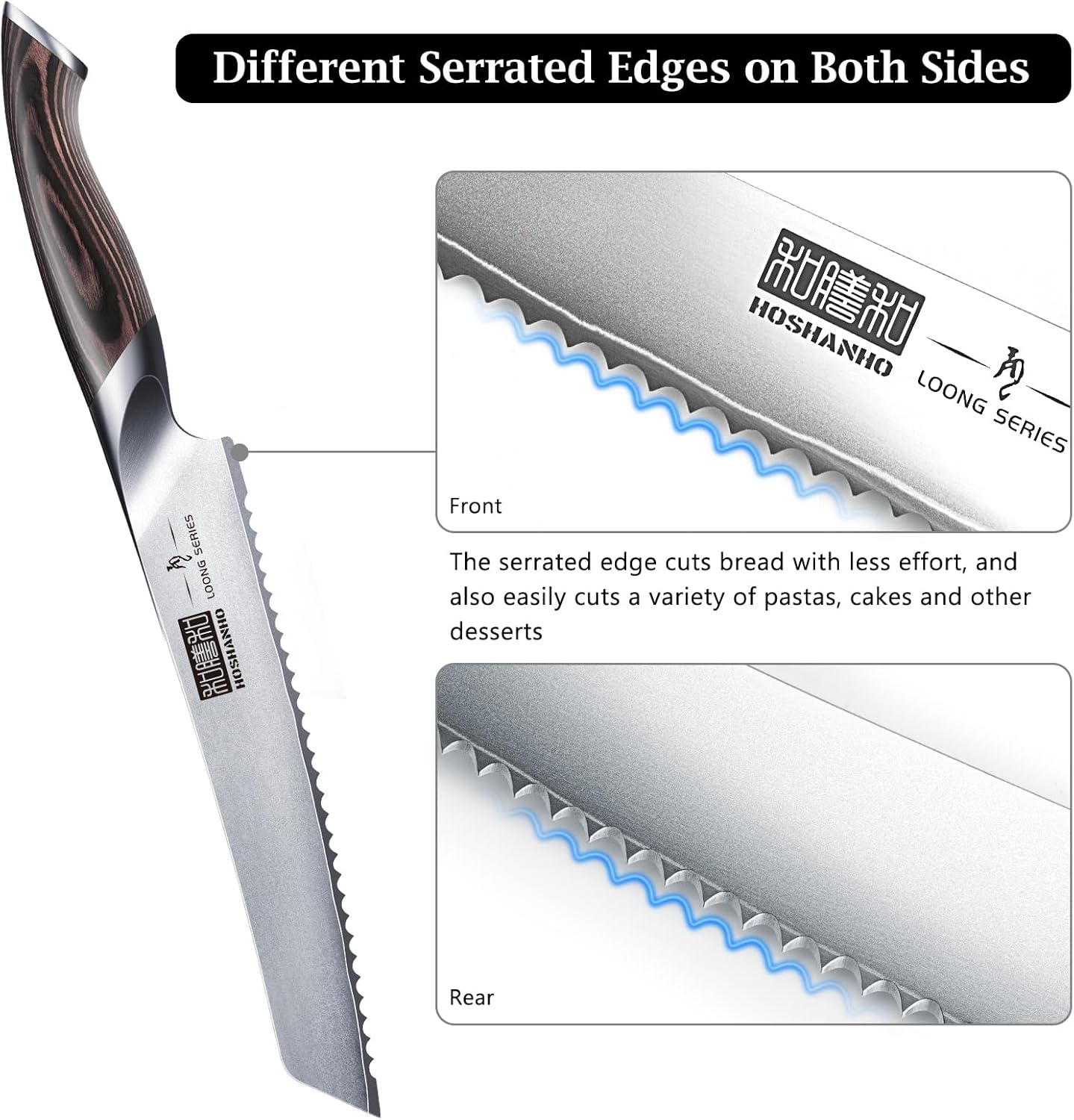 HOSHANHO Bread Knife 10 inch, Japanese High Carbon Stainless Steel Serrated Bread Knife, Professional Bread Cutting Knife for Homemade Bread