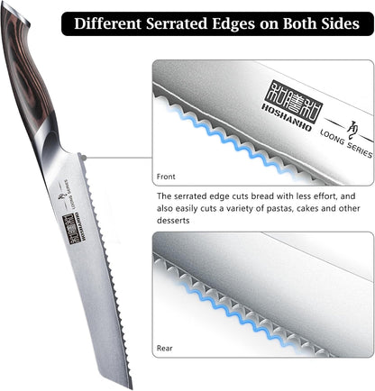HOSHANHO Bread Knife 10 inch, Japanese High Carbon Stainless Steel Serrated Bread Knife, Professional Bread Cutting Knife for Homemade Bread