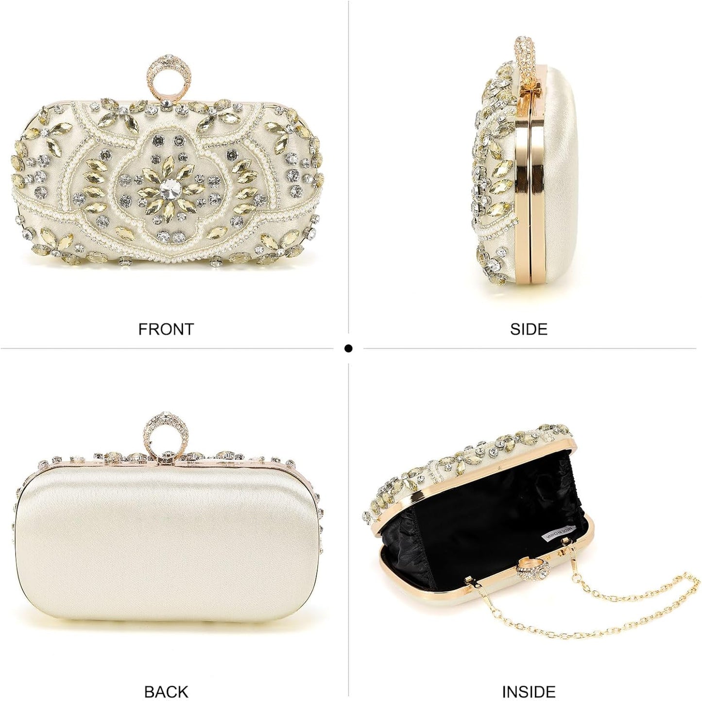 DTGN Evening Bags Clutch Purses for Women Formal, Beaded Clutch Rhinestone Handbags Shoulder Bag with Chain Sparkly