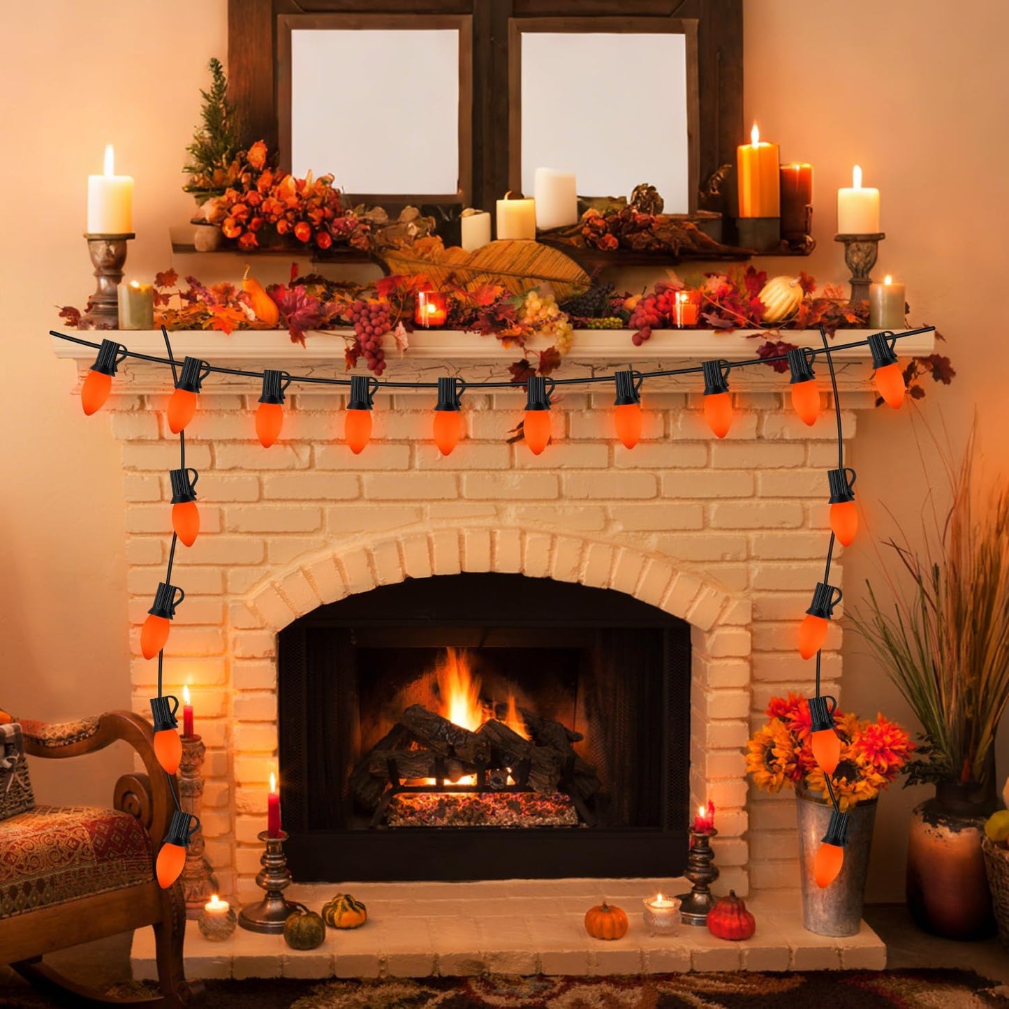 SOTOPOO C7 LED Orange Halloween Lights, 25FT Ceramic Orange Halloween Lights Outdoor Indoor with 25 LED C7 Bulbs, Great as Halloween Home Yard Door Tree Party Decorations Lights (2 LED Spare Bulbs)