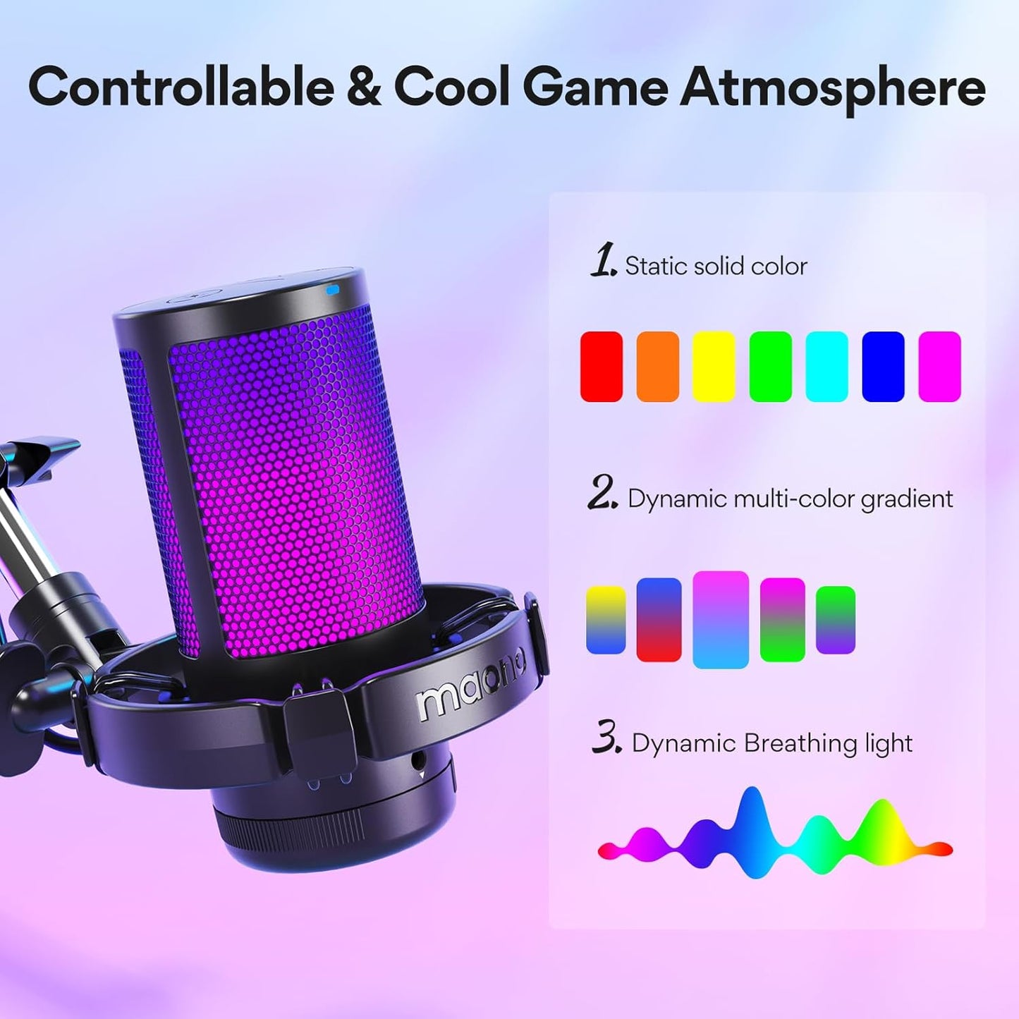 MAONO Gaming USB Microphone, Noise Cancellation Condenser mic with Mute, Gain, Monitoring, Boom Arm for Streaming, Podcast, Vocal, Twitch, YouTube, Discord, PC, Computer, PS4, PS5, Mac, DGM20S