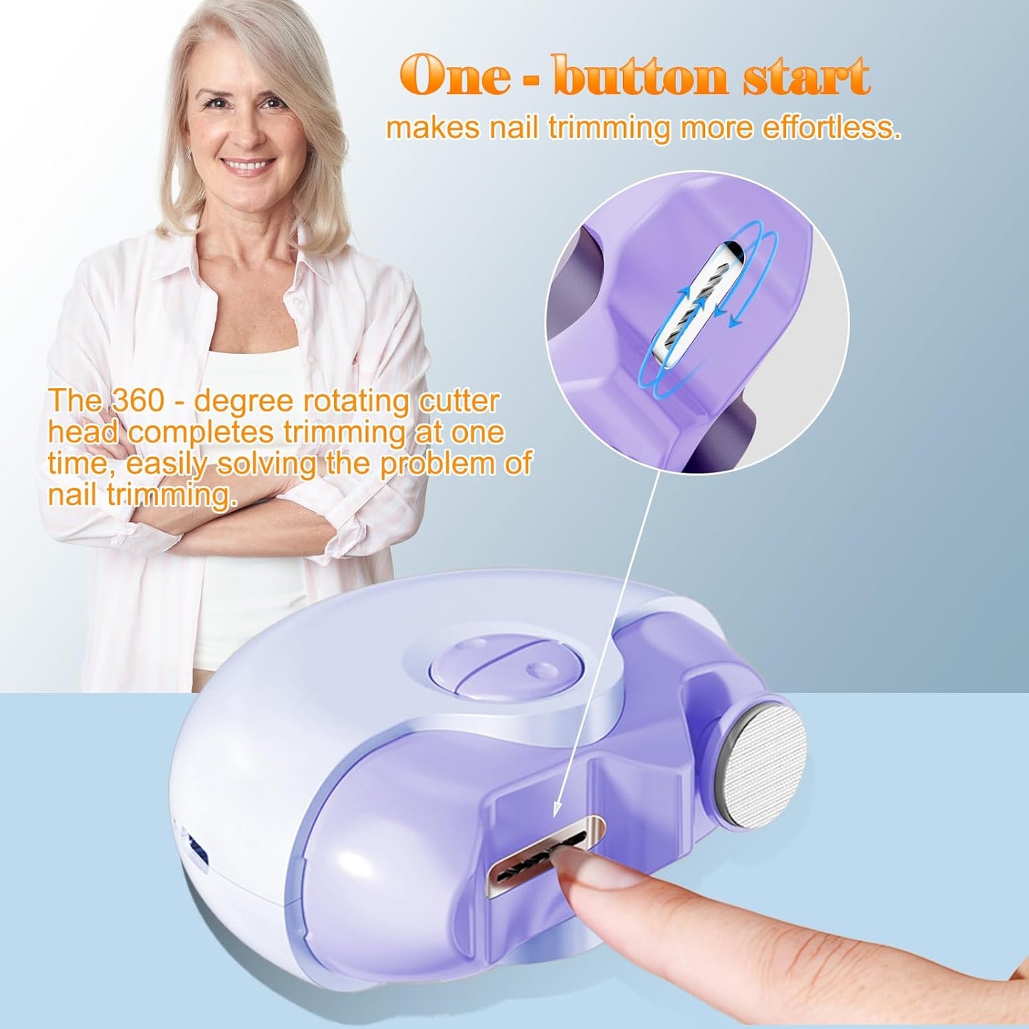 Electric Nail Clipper, Upgrades 2 in 1 Electric Polishing Automatic Nail Clippers Electric Nail File for Seniors Adults Kids, Baby Nail Trimmer Electric Toenail Automatic Nail Clippers(Purple)