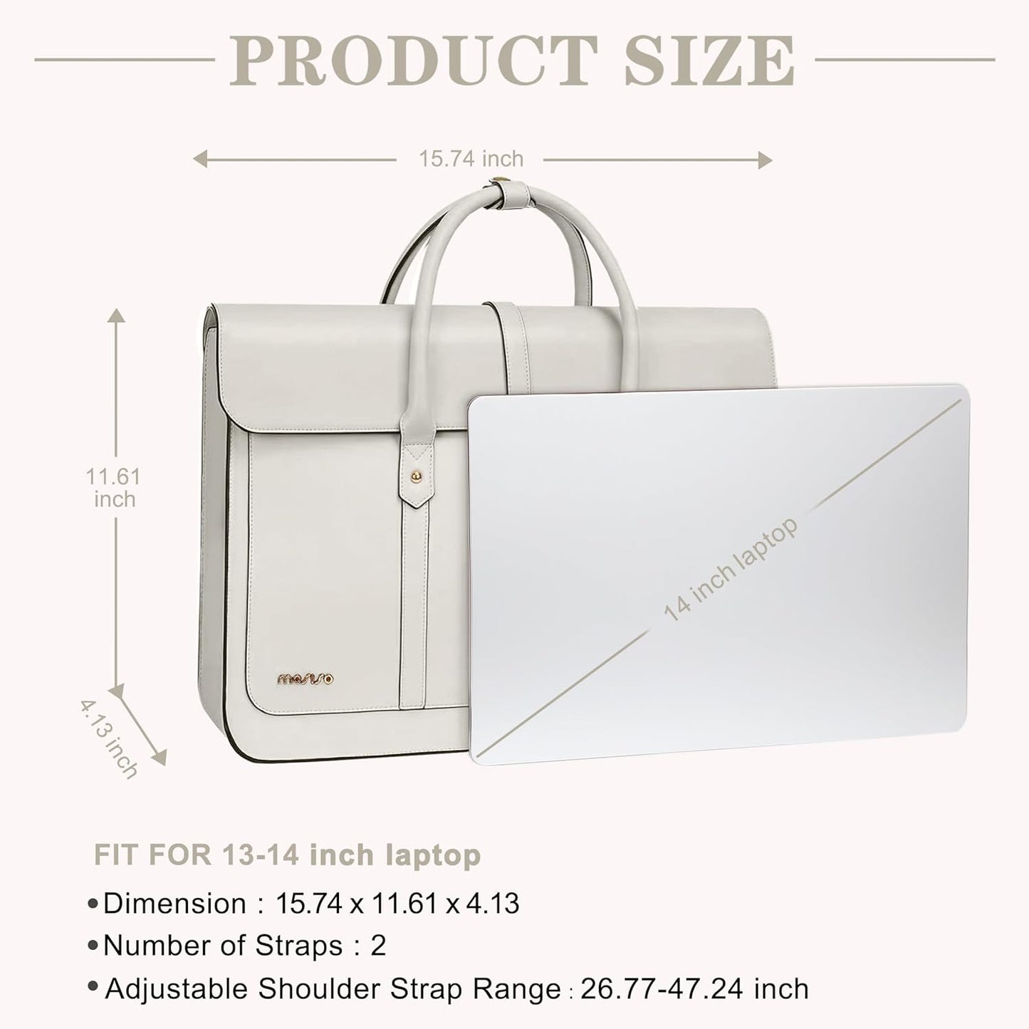 MOSISO Laptop Bag for Women, PU Leather Laptop Shoulder Bag Convertible Backpack, Work Travel Computer Bag with Bowknot - PuriLite