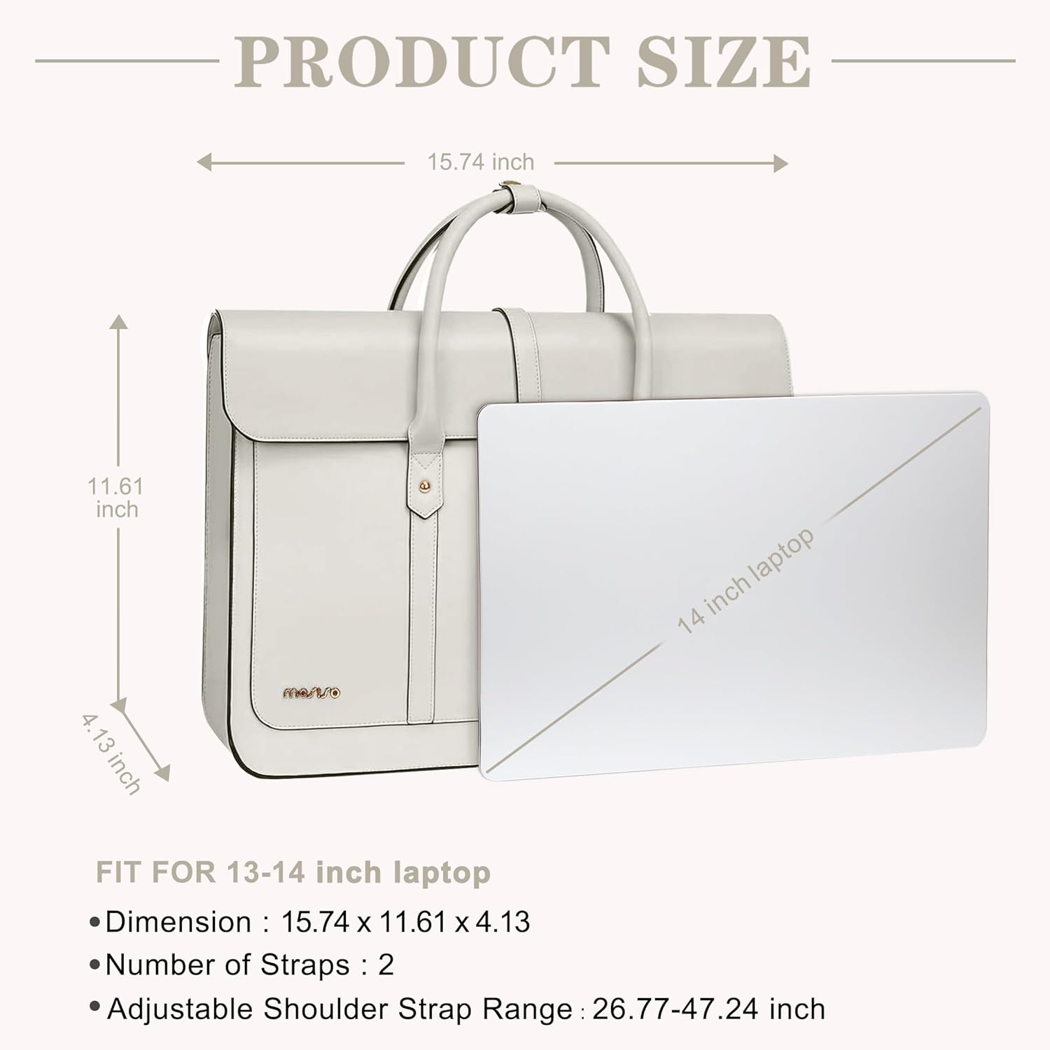 MOSISO Laptop Bag for Women, PU Leather Laptop Shoulder Bag Convertible Backpack, Work Travel Computer Bag with Bowknot - PuriLite