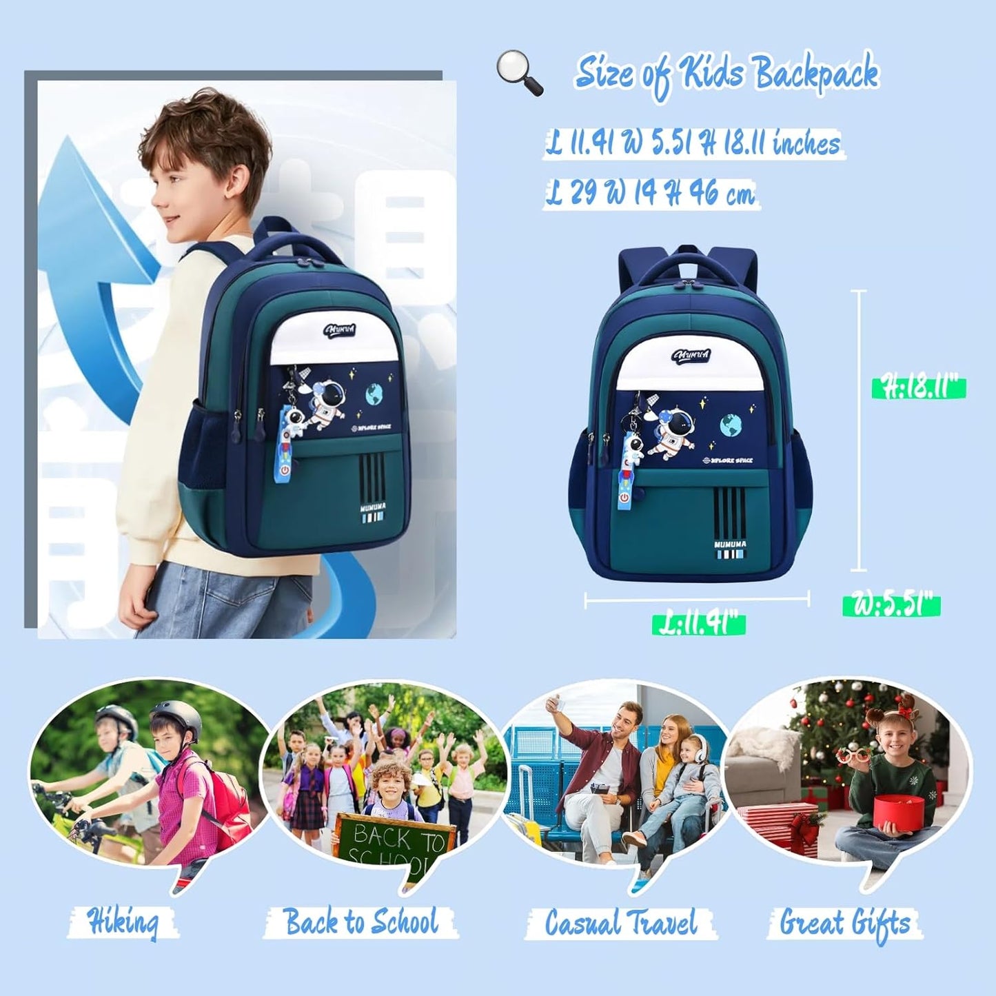 MITOWERMI Astronaut-space Backpack for Boys-Girls Elementary Middle School Bags for Girls Kids Bookbag