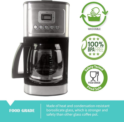 14-Cup Glass Replacement Coffee Carafe Compatible with Cuisinart Coffee Maker Models DCC-2200, DCC-2600, DCC-2800, DCC-3200, and DCC-3200P1, Coffee Pot Decanter Pitcher, Black Handle