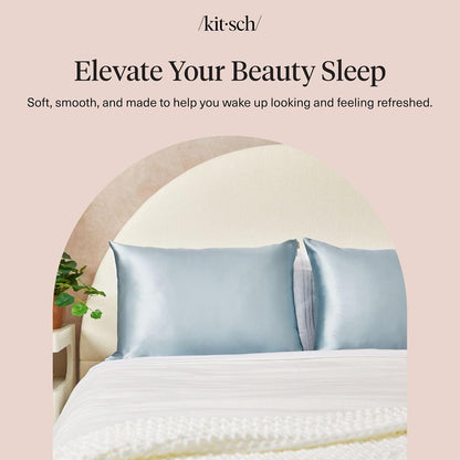Kitsch Satin Pillowcase with Zipper, Standard Size 19"x26" - Haze Blue | Softer Than Silk Pillow Cases, Smooth Cooling Satin Pillow Case for Hair and Skin, Wrinkle-Free, Machine Washable