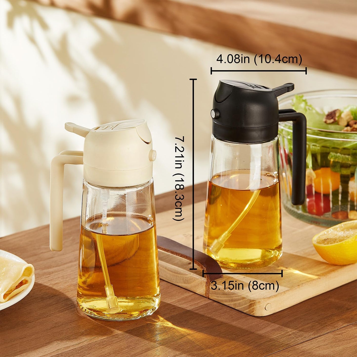 Purilite Select 470ml Glass Oil Sprayer &amp; Dispenser Bottle – 2-in-1 Flip Top
