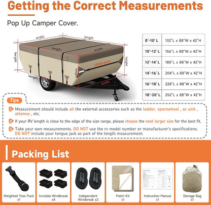 Umbrauto Pop Up Camper Cover for 10'-12' Folding Tent Trailer – Upgraded 9-Layers Top, Waterproof, Windproof, Sun-Resistant, Heavy-Duty Cover for All-Weather Winter Snow Protection