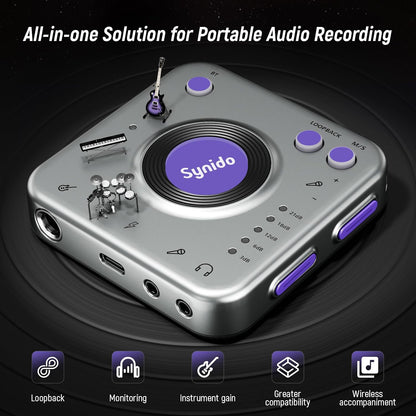 Synido Audio Interface for Music Recording with Instrument Amplification Control, 24bit/96kHz, Portable HiFi Audio Interface, Comes with USB-C, Lightweight Audio Adapter for